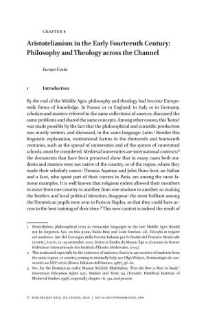 Aristotelianism in the Early Fourteenth Century: Philosophy and Theology Across the Channel