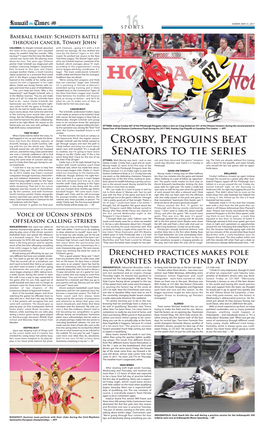 Crosby, Penguins Beat Senators to Tie Series