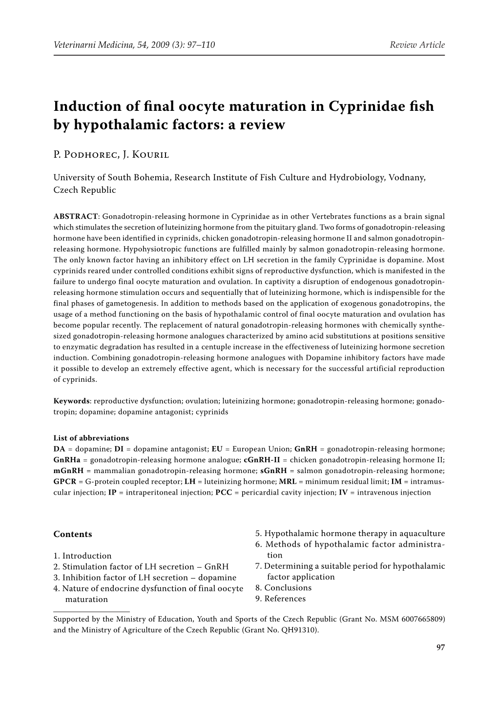 Induction of Final Oocyte Maturation in Cyprinidae Fish by Hypothalamic Factors: a Review
