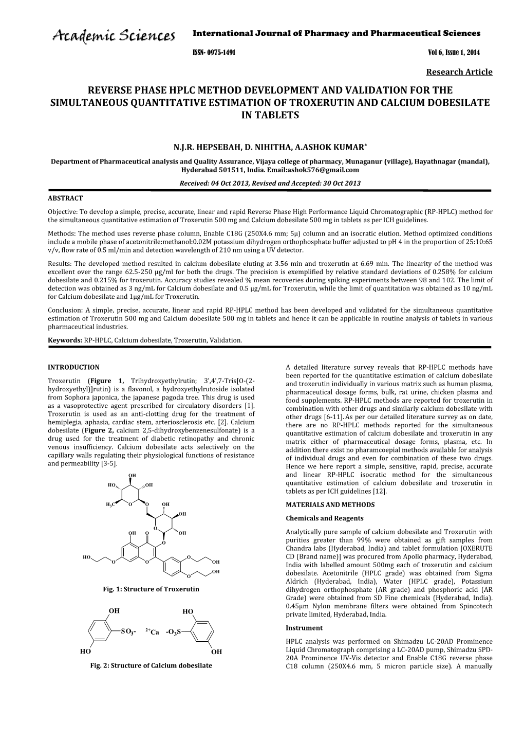 Reverse Phase Hplc Method Development And Validation For The Simultaneous Quantitative 2727