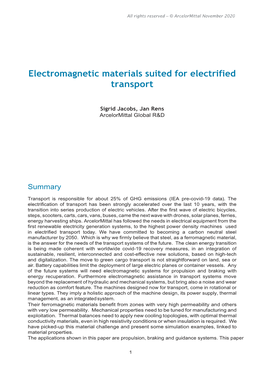 Electromagnetic Materials Suited for Electrified Transport