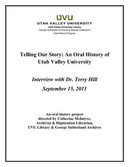 An Oral History of Utah Valley University Interview with Dr. Terry