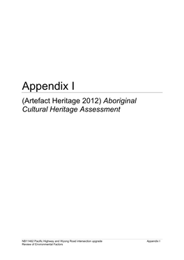 Appendix I Aboriginal Heritage Assessment