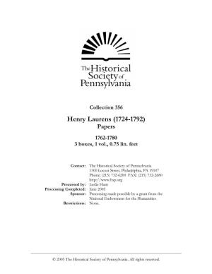 Henry Laurens (1724-1792) Papers