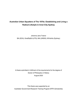 Australian Urban Squatters of the 1970S: Establishing and Living a Radical Lifestyle in Inner-City Sydney