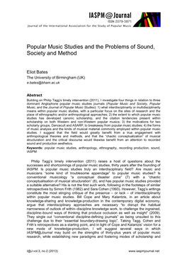 Popular Music Studies and the Problems of Sound, Society and Method