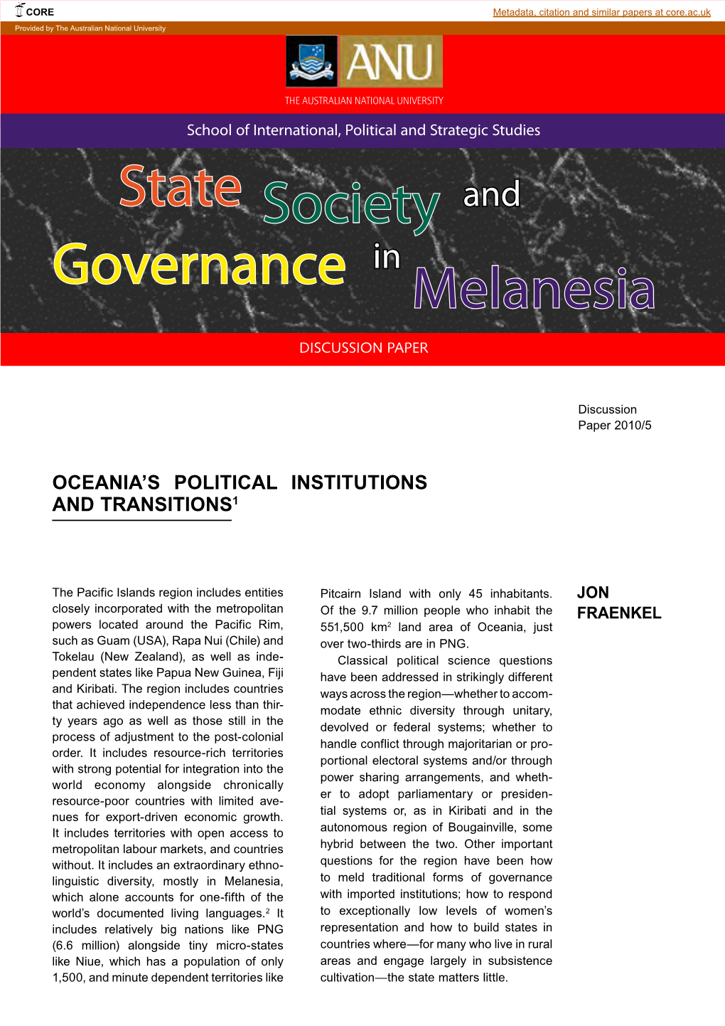 State Society and Governance in Melanesia