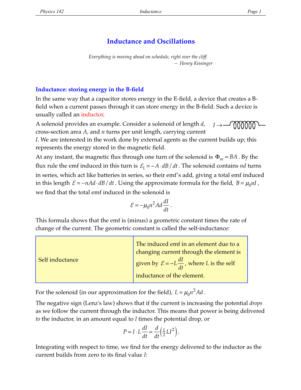 Inductance and Oscillations