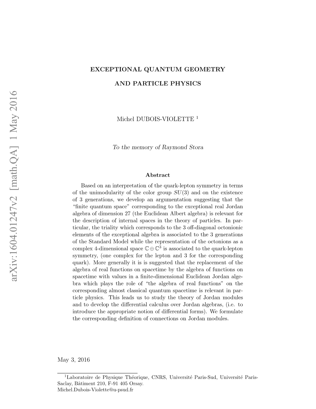 Arxiv:1604.01247V2 [Math.QA] 1 May 2016 a ,2016 3, May Michel.Dubois-Violette@U-Psud.Fr Orsay