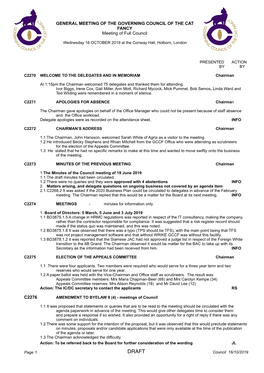 GENERAL MEETING of the GOVERNING COUNCIL of the CAT FANCY Meeting of Full Council