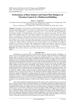 Performance of Base Isolators and Tuned Mass Dampers in Vibration Control of a Multistoried Building