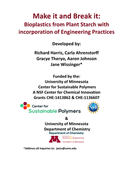 Make It and Break It: Bioplastics from Plant Starch with Incorporation of Engineering Practices