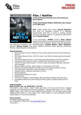 BFI Press Release: Film/Notfilm (Dual-Format Edition Blu-Ray/DVD)