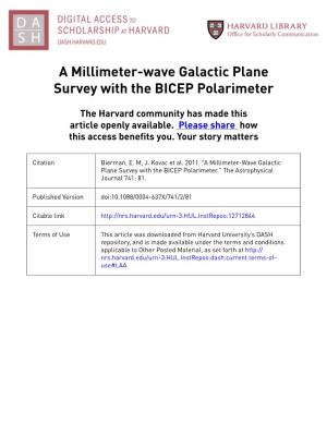 A Millimeter-Wave Galactic Plane Survey with the BICEP Polarimeter