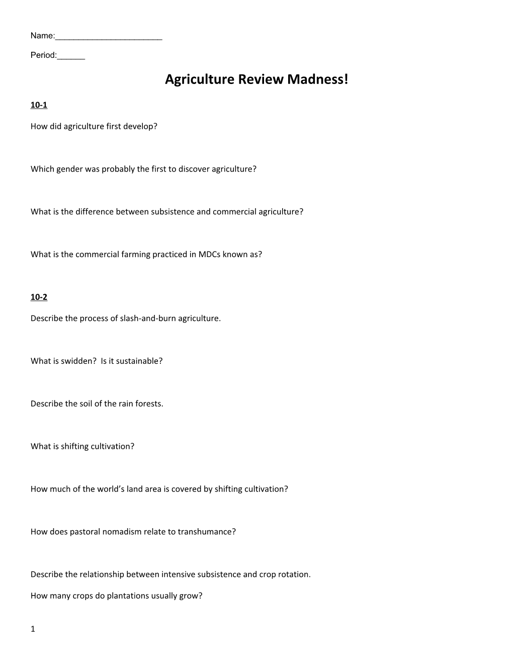 Agriculture Review Madness!