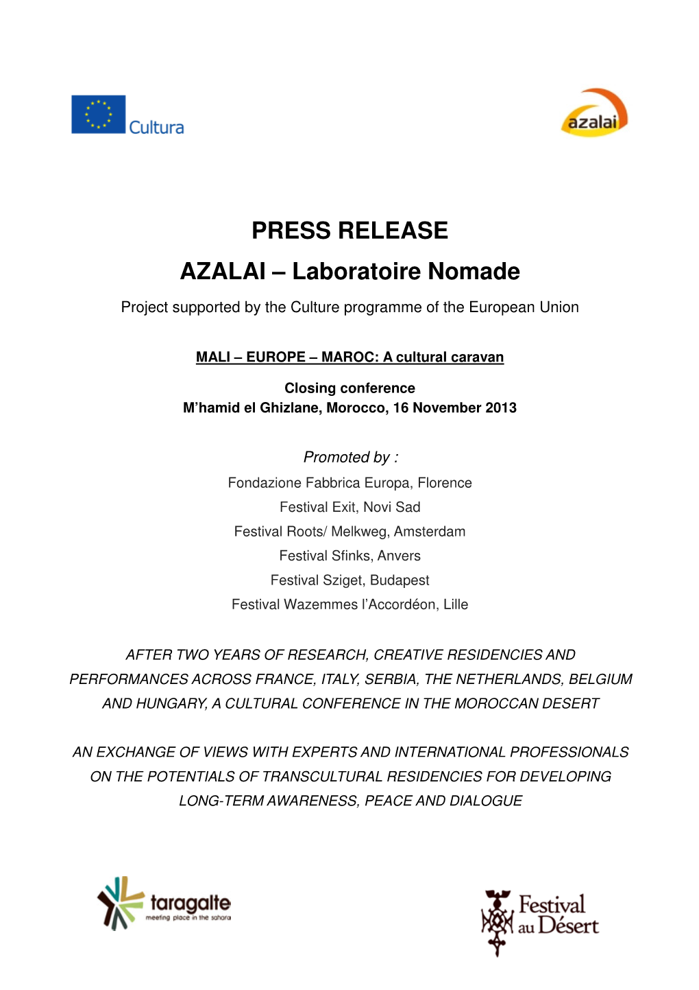 PRESS RELEASE AZALAI – Laboratoire Nomade