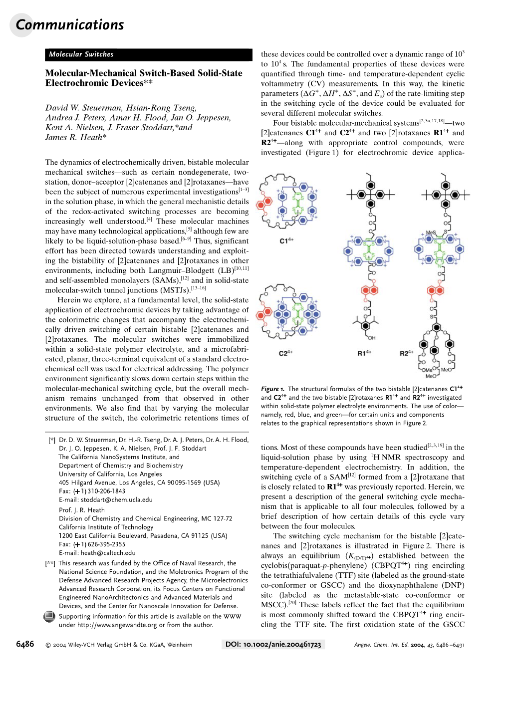 Molecular-Mechanical Switch-Based Solid-State Quantified Through Time- and Temperature-Dependent Cyclic Electrochromic Devices** Voltammetry (CV) Measurements