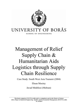 Management of Relief Supply Chain & Humanitarian Aids Logistics