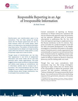 Responsible Reporting in an Age of Irresponsible Information by Heidi Tworek