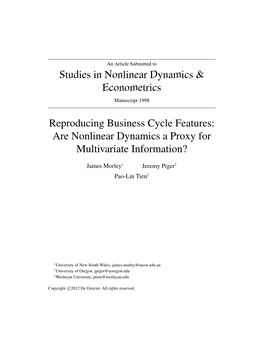 Studies in Nonlinear Dynamics & Econometrics Reproducing