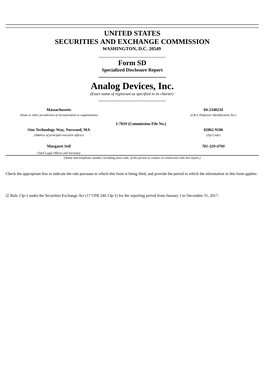 Analog Devices, Inc. (Exact Name of Registrant As Specified in Its Charter)