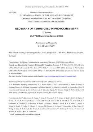 IUPAC Glossary of Terms Used in Photochemistry