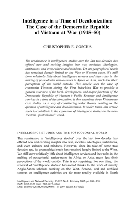 Intelligence in a Time of Decolonization: the Case of the Democratic Republic of Vietnam at War (1945–50)