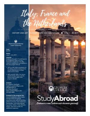 Italy, France and the Netherlands Histozry and ART in ROME, PARIS and AMSTERDAM N JUNE 1 - 22, 2019
