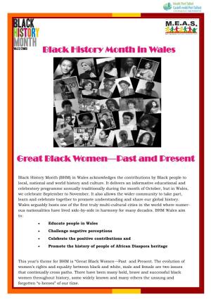 Black History Month in Wales Great Black Women—Past and Present