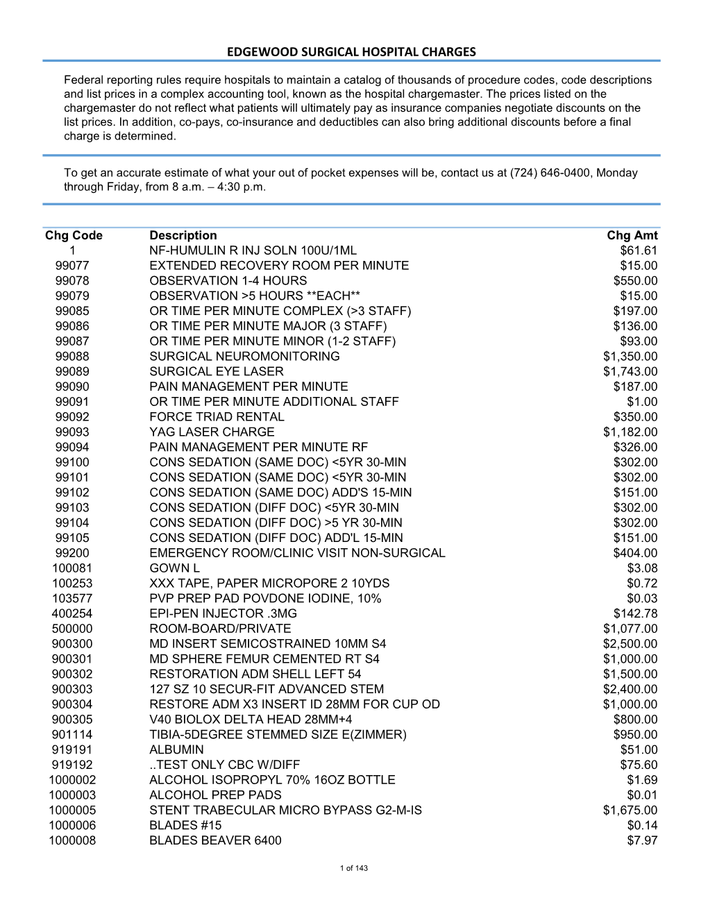 Federal Chargemaster Price Transparency Edgewood (2).Xlsx