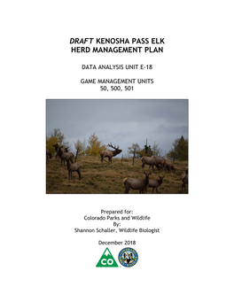 DRAFT Kenosha Pass Elk Herd, E-18, Herd Management Plan