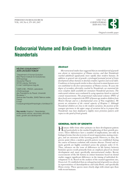 Endocranial Volume and Brain Growth in Immature Neandertals