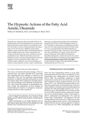 The Hypnotic Actions of the Fatty Acid Amide, Oleamide Wallace B