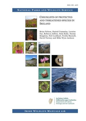 Checklists of Protected and Threatened Species in Ireland. Irish Wildlife Manuals, No