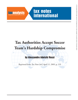 Tax Authorities Accept Soccer Team's Hardship Compromise