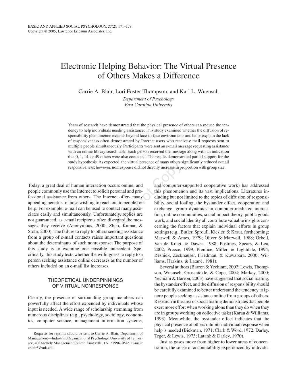 Electronic Helping Behavior: the Virtual Presence