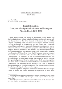 Forced Relocation: Catalyst for Indigenous Resistance on Nicaragua’S Atlantic Coast, 1980–1990