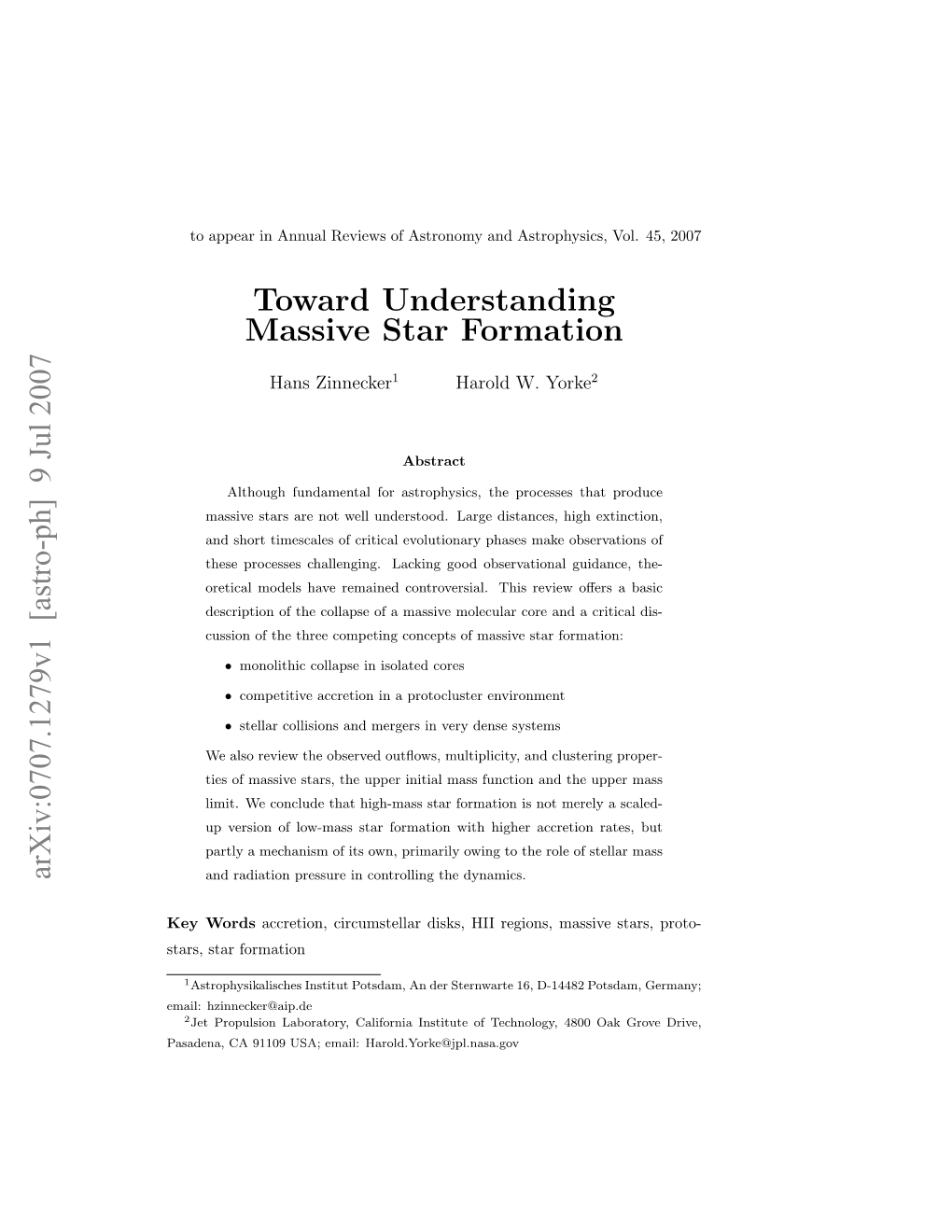 Toward Understanding Massive Star Formation Arxiv:0707.1279V1 [Astro-Ph] 9 Jul 2007