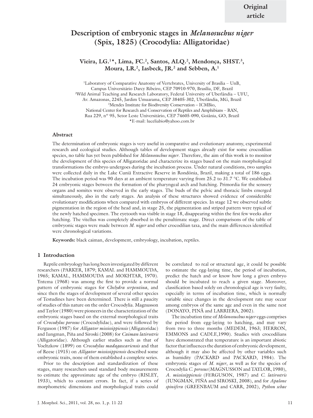 Description of Embryonic Stages in Melanosuchus Niger (Spix, 1825) (Crocodylia: Alligatoridae)