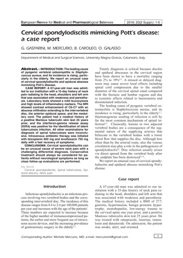 Cervical Spondylodiscitis Mimicking Pott's Disease: a Case Report