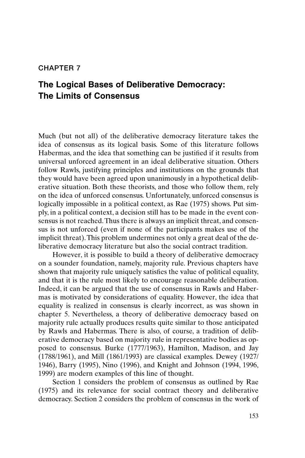 Chapter 7: the Logical Bases of Deliberative Democracy: the Limits of Consensus