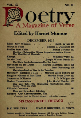 Edited by Harriet Monroe DECEMBER 1916 Sleep—City Whistles
