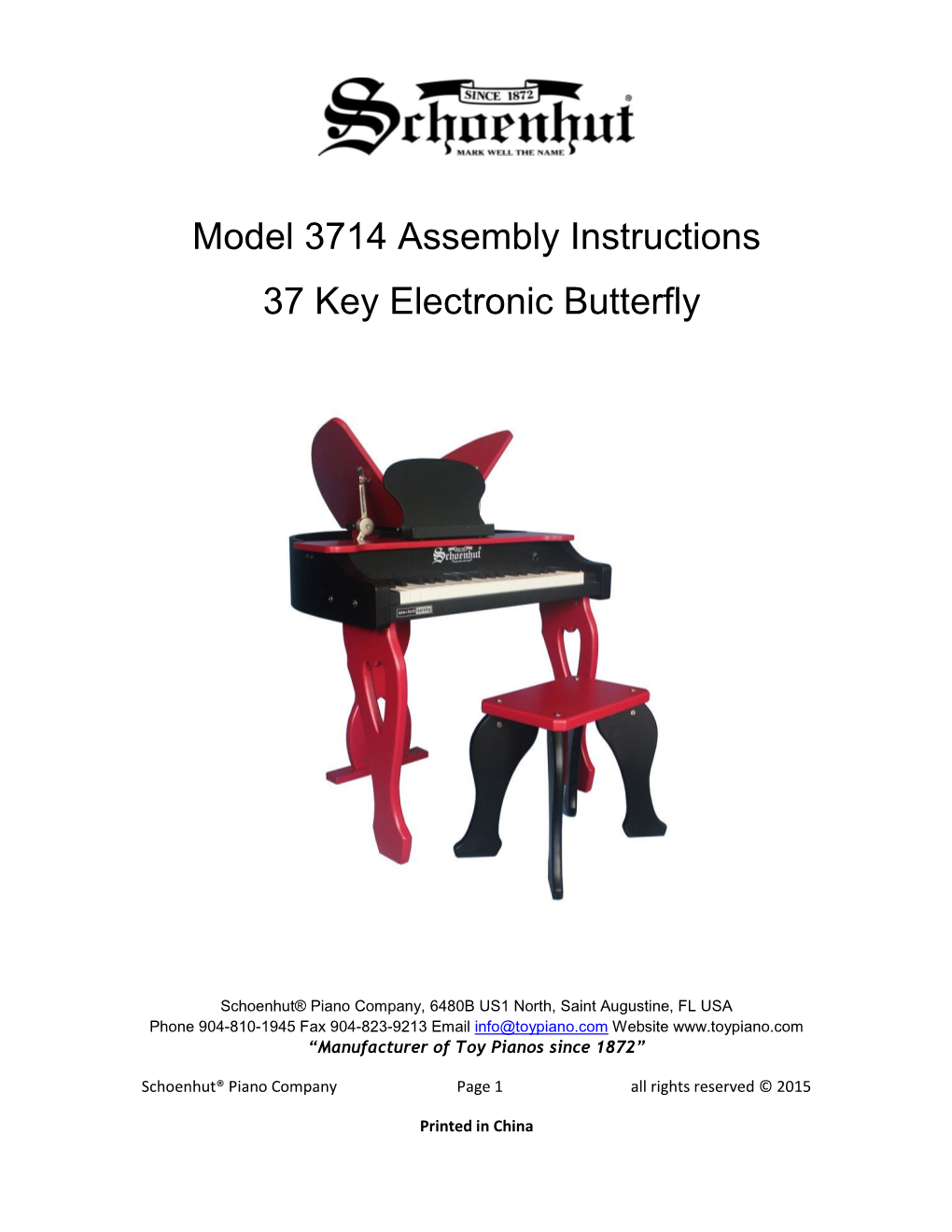 Model 3714 Assembly Instructions 37 Key Electronic Butterfly