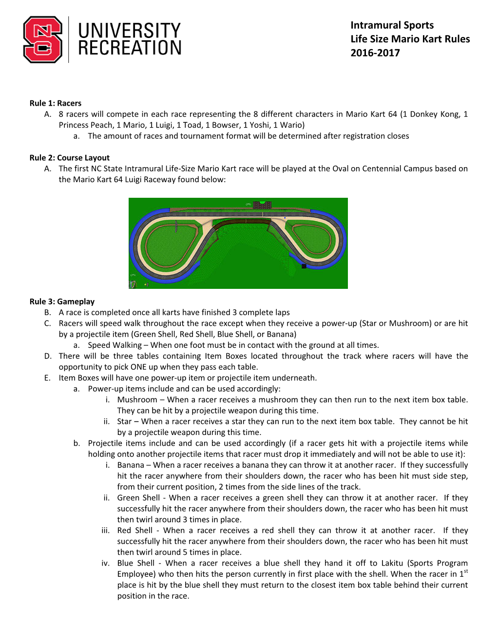 Intramural Sports Life Size Mario Kart Rules 2016-2017