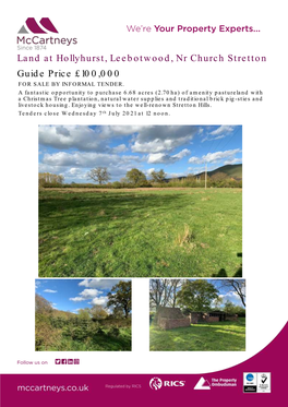 Land at Hollyhurst, Leebotwood, Nr Church Stretton Guide Price