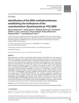 Identification of the DNA Methyltransferases Establishing the Methylome of the Cyanobacterium Synechocystis Sp