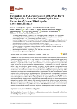 Purification and Characterization of the Pink-Floyd Drillipeptide, a Bioactive Venom Peptide from Clavus Davidgilmouri (Gastropoda: Conoidea: Drilliidae)