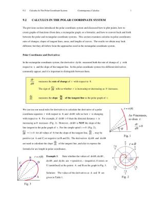9.2 CALCULUS in the POLAR COORDINATE SYSTEM Dr Dθ