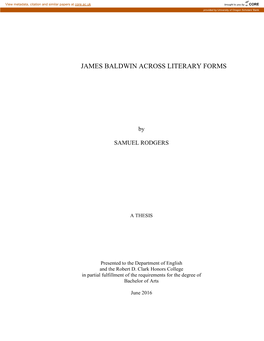 James Baldwin Across Literary Forms