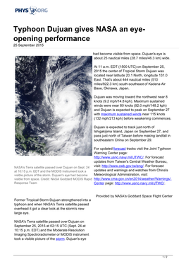 Typhoon Dujuan Gives NASA an Eye-Opening Performance
